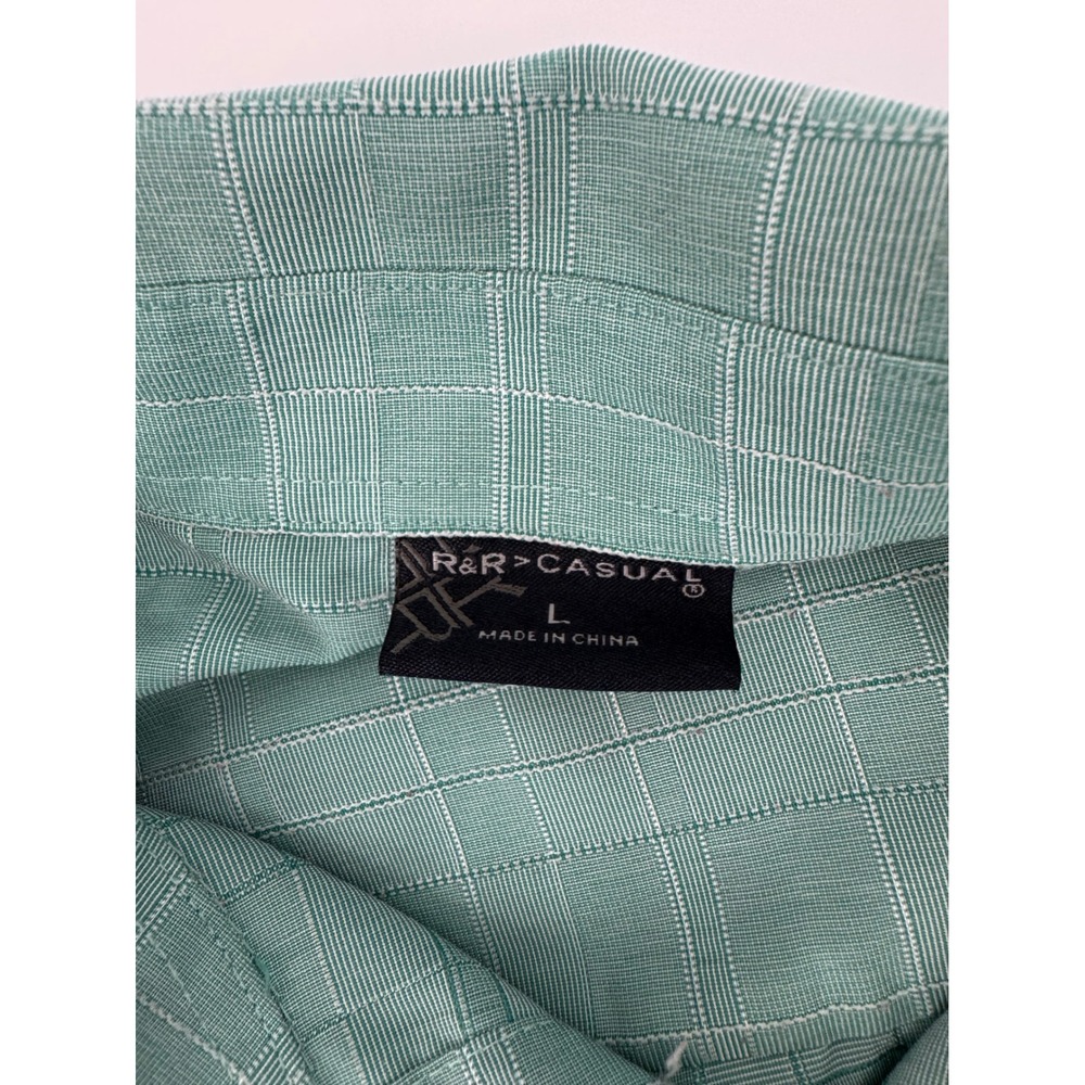 R&R Casual Mens Large Seafoam Green Grid Textured Short Sleeve Button Down Shirt